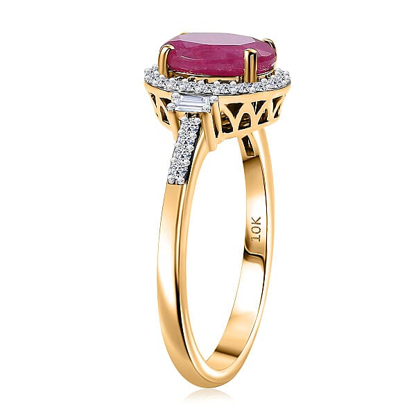 Shop Lc AAA Montepuez Ruby And Luxuriant Lab Grown Diamond EF-VS 3.10 Ctw Crownlight Ring In 10K Yellow Gold