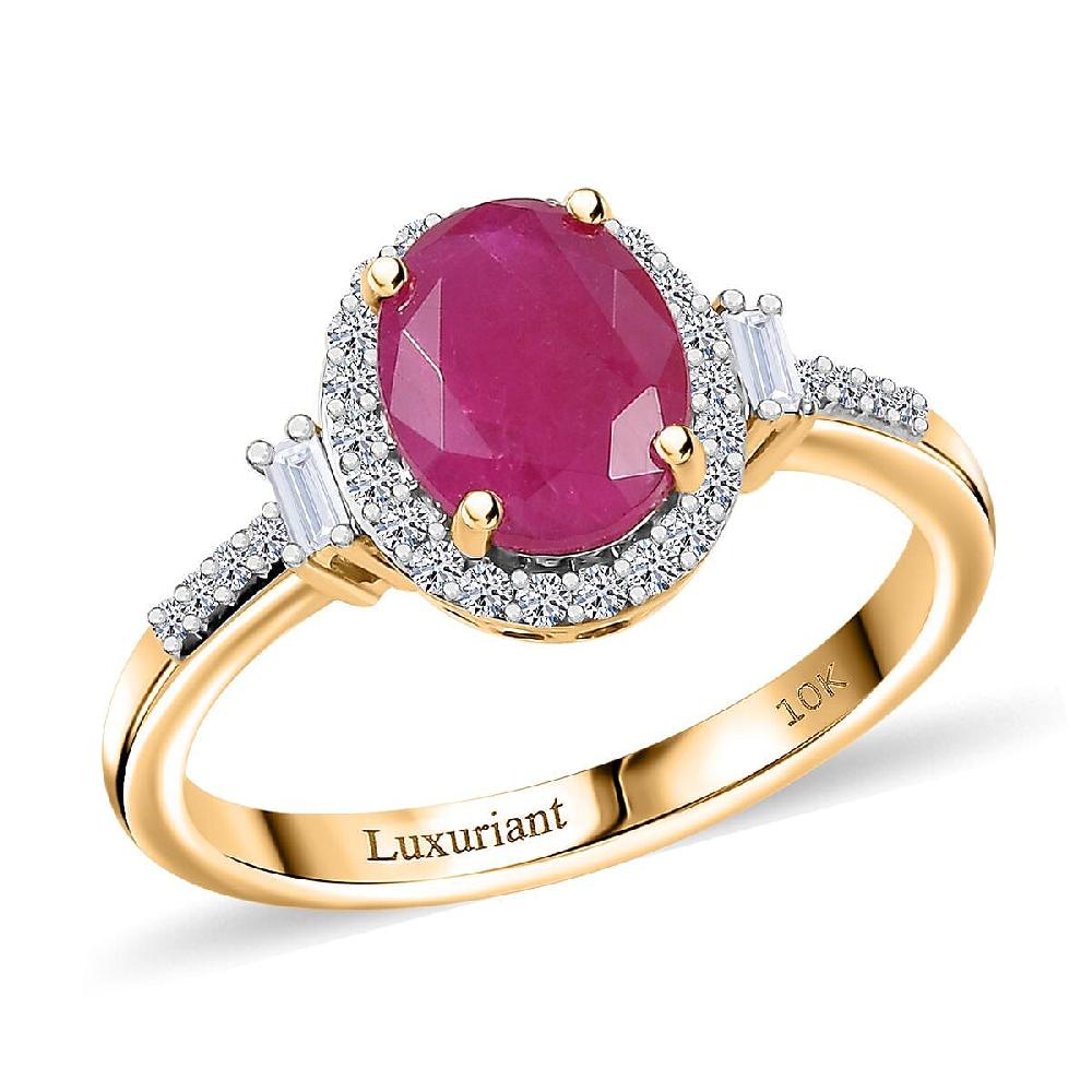 shop lc AAA Montepuez Ruby and Luxuriant Lab Grown Diamond EF-VS 3.10 ctw Crownlight Ring in 10K Yellow Gold