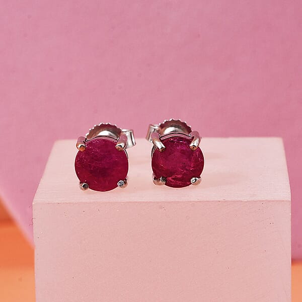 Shop Lc AAA Montepuez Ruby Solitaire Stud Earrings In 10K White Gold 1.30 Ctw