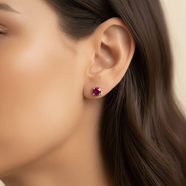Shop Lc AAA Montepuez Ruby Solitaire Stud Earrings In 10K White Gold 1.30 Ctw