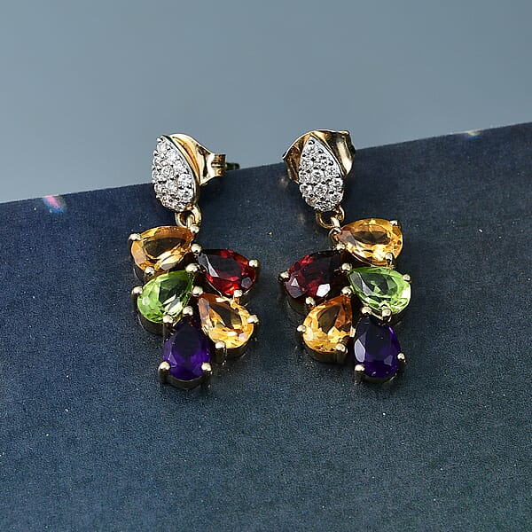 Shop Lc AAA Multi Gemstone 4.15 Ctw Earrings In 14K Yellow Gold