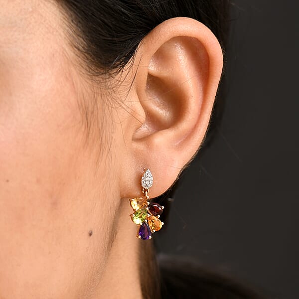 Shop Lc AAA Multi Gemstone 4.15 Ctw Earrings In 14K Yellow Gold