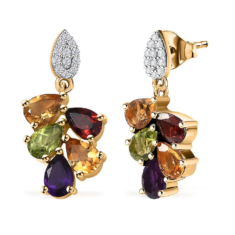 shop lc AAA Multi Gemstone 4.15 ctw Earrings in 14K Yellow Gold