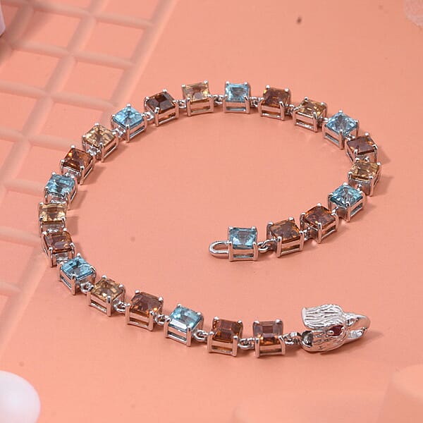 Shop Lc AAA Multi Zircon And Niassa Ruby (FF) 19.75 Ctw Eagle Bracelet In Rhodium Over Sterling Silver (7.25 In)