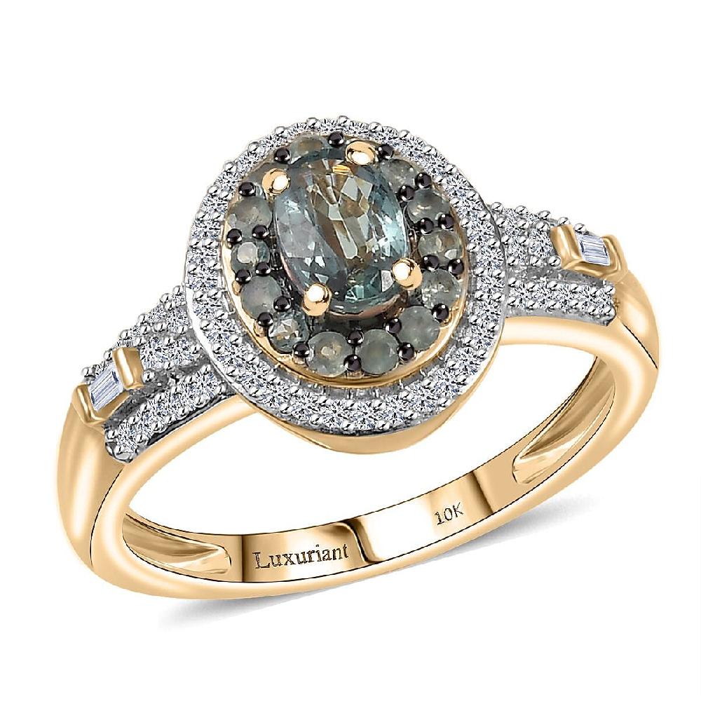 shop lc AAA Narsipatnam Alexandrite and Luxuriant Lab Grown Diamond E-F VS 1.05 ctw Majestic Mirage Ring in 10K Yellow Gold