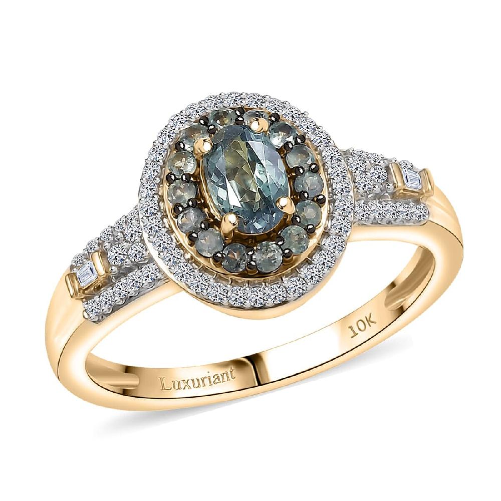 shop lc AAA Narsipatnam Alexandrite and Luxuriant Lab Grown Diamond E-F VS 1.05 ctw Majestic Mirage Ring in 10K Yellow Gold