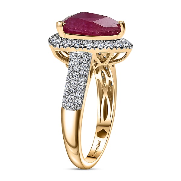 Shop Lc AAA Niassa Ruby And E-F VS Luxuriant Lab Grown Diamond 7.30 Ctw Ring In 10K Yellow Gold