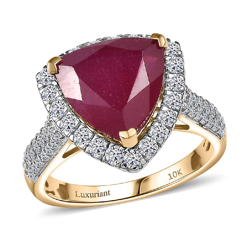 shop lc AAA Niassa Ruby and E-F VS Luxuriant Lab Grown Diamond 7.30 ctw Ring in 10K Yellow Gold