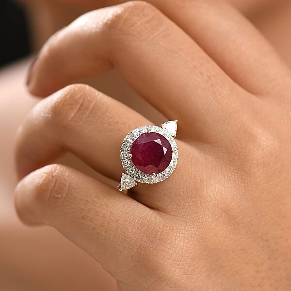 Shop Lc AAA Niassa Ruby And Luxuriant Lab Grown E-F VS Diamond 8.98 Ctw Ring In 10K Yellow Gold
