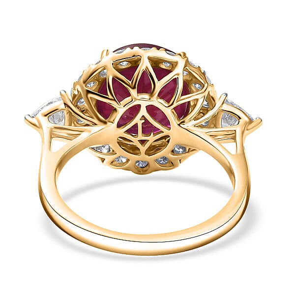 Shop Lc AAA Niassa Ruby And Luxuriant Lab Grown E-F VS Diamond 8.98 Ctw Ring In 10K Yellow Gold