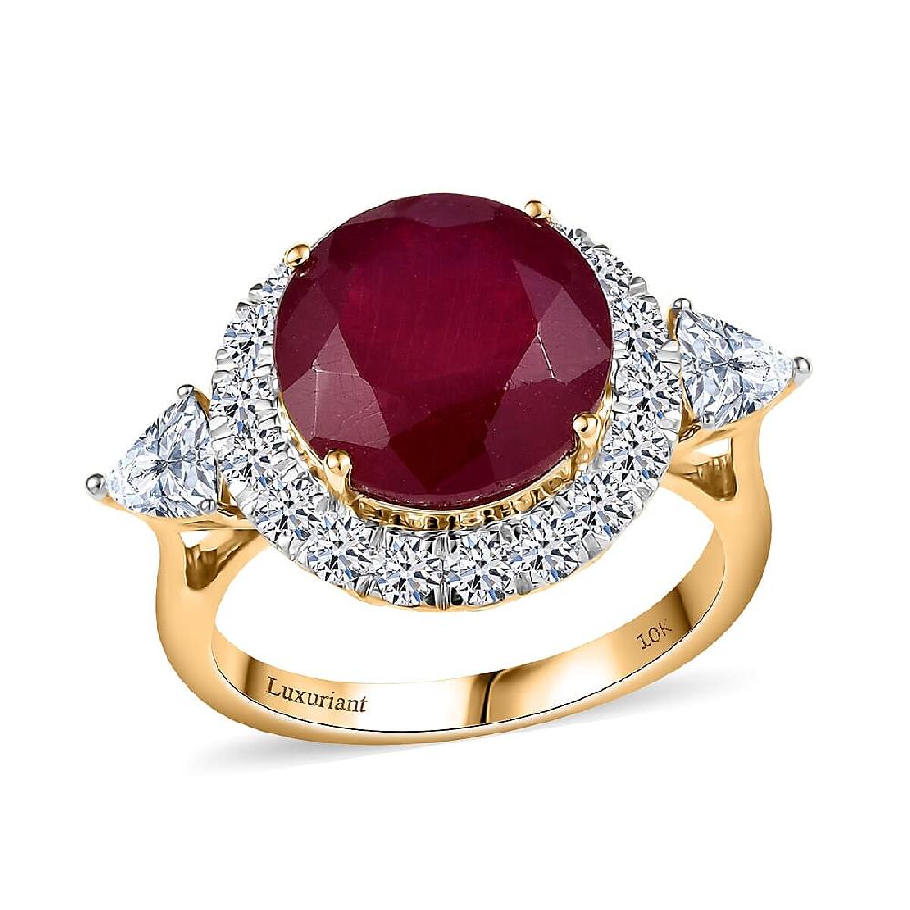 shop lc AAA Niassa Ruby and Luxuriant Lab Grown E-F VS Diamond 8.98 ctw Ring in 10K Yellow Gold