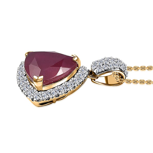 Shop Lc AAA Niassa Ruby (FF) And Luxuriant Lab Grown Diamond E-F VS 7.10 Ctw Pendant Necklace In 10K Yellow Gold 20 Inches