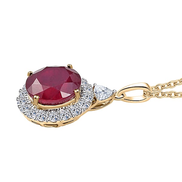 Shop Lc AAA Niassa Ruby (FF) And Luxuriant Lab Grown Diamond E-F VS 8.77 Ctw Pendant Necklace In 10K Yellow Gold 20 Inches