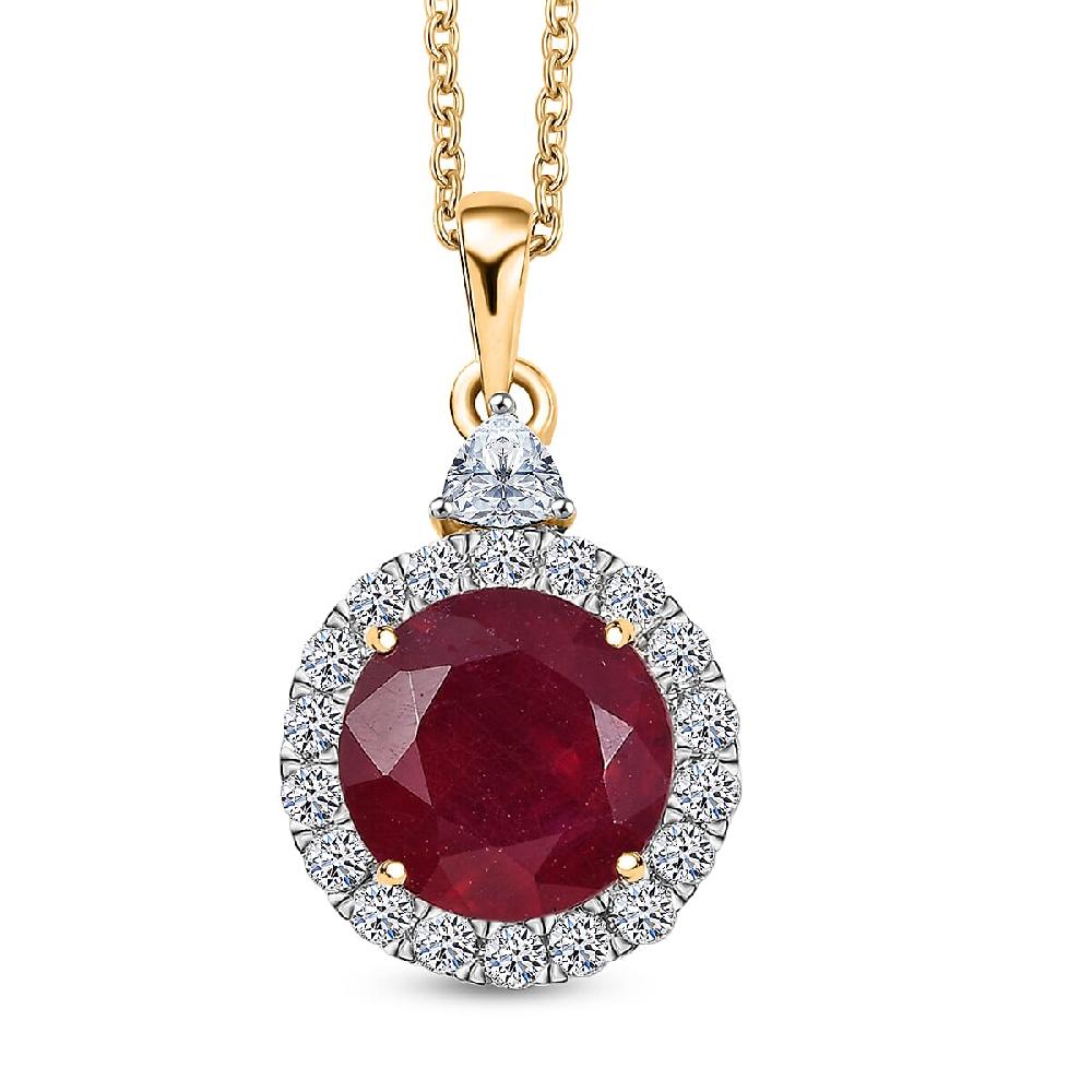 shop lc AAA Niassa Ruby (FF) and Luxuriant Lab Grown Diamond E-F VS 8.77 ctw Pendant Necklace in 10K Yellow Gold 20 Inches