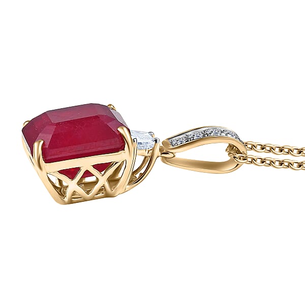 Shop Lc AAA Niassa Ruby (FF) And Luxuriant Lab Grown Diamond E-F VS 10.40 Ctw Pendant Necklace In 10K Yellow Gold 20 Inches