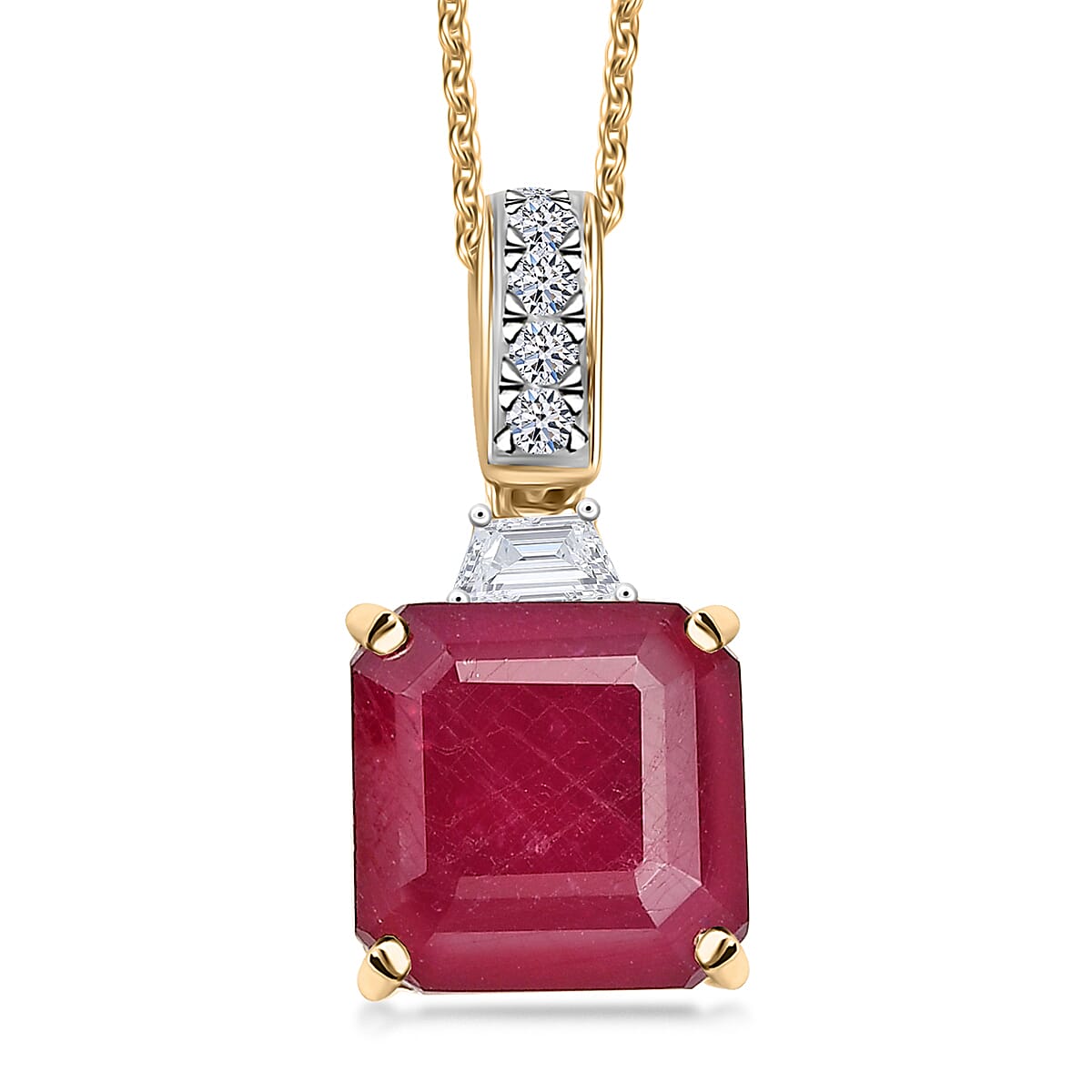 shop lc AAA Niassa Ruby (FF) and Luxuriant Lab Grown Diamond E-F VS 10.40 ctw Pendant Necklace in 10K Yellow Gold 20 Inches