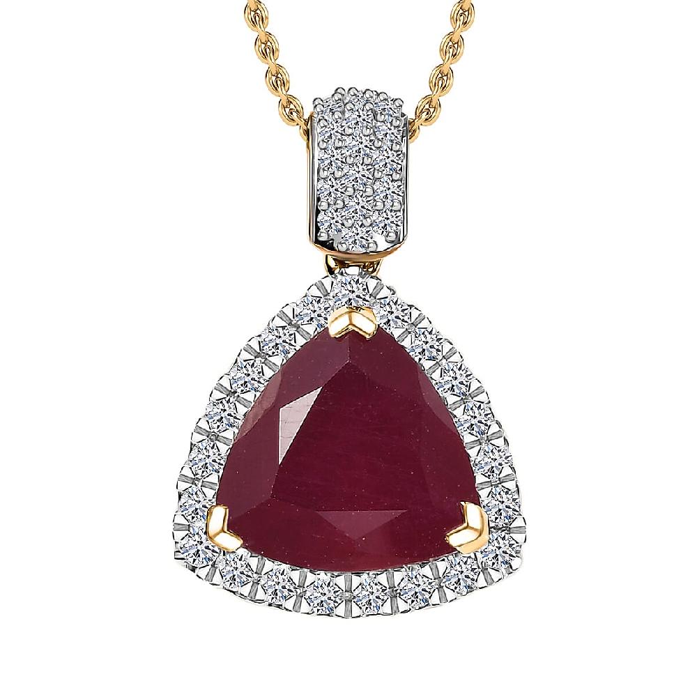 shop lc AAA Niassa Ruby (FF) and Luxuriant Lab Grown Diamond E-F VS 7.10 ctw Pendant Necklace in 10K Yellow Gold 20 Inches