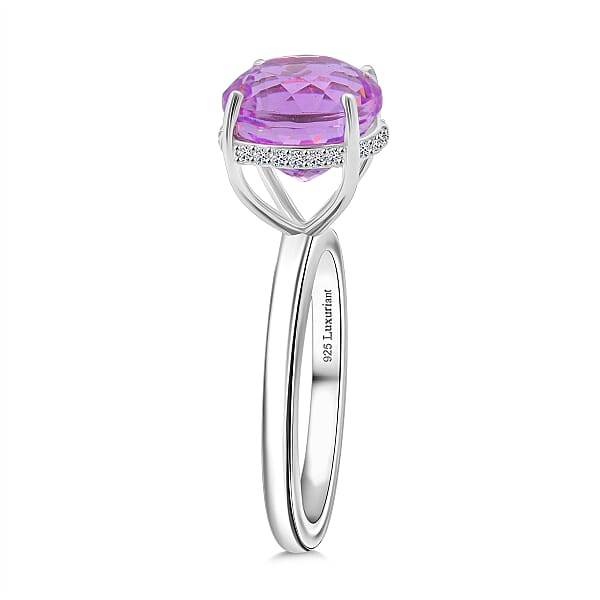 Shop Lc AAA Patroke Kunzite Luxuriant Lab Grown Diamond (G-H SI) Halo Ring In Rhodium Over Sterling Silver 5.50 Ctw