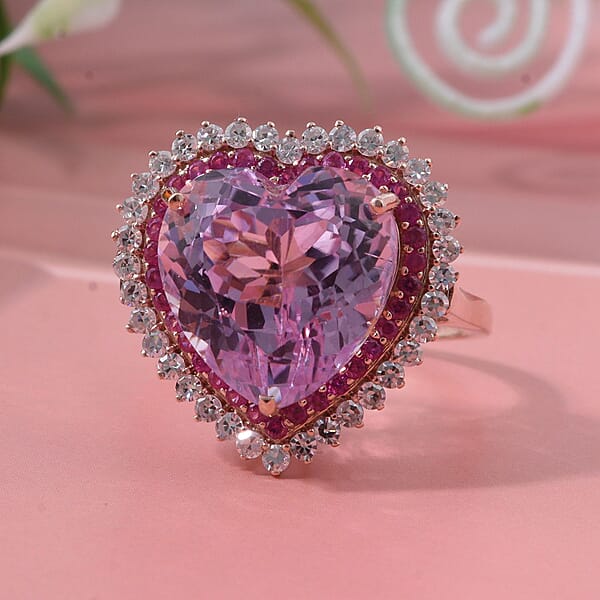 Shop Lc AAA Patroke Kunzite Pink Sapphire Lab Grown Diamond Love Ring In 10K Rose Gold 12.20 Ctw