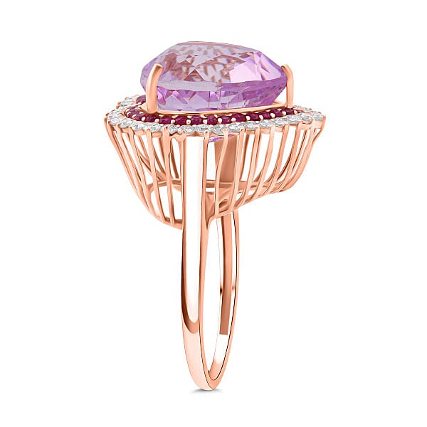 Shop Lc AAA Patroke Kunzite Pink Sapphire Lab Grown Diamond Love Ring In 10K Rose Gold 12.20 Ctw