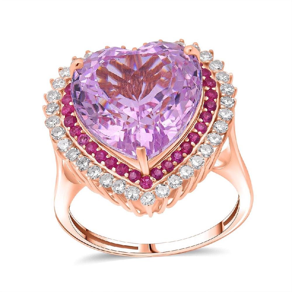 shop lc AAA Patroke Kunzite Pink Sapphire Lab Grown Diamond Love Ring in 10K Rose Gold 12.20 ctw