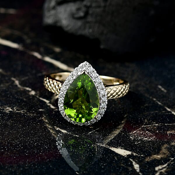 Shop Lc AAA Peridot And G-H SI Luxuriant Lab Grown Diamond 4.33 Ctw Ring In 10K Yellow Gold