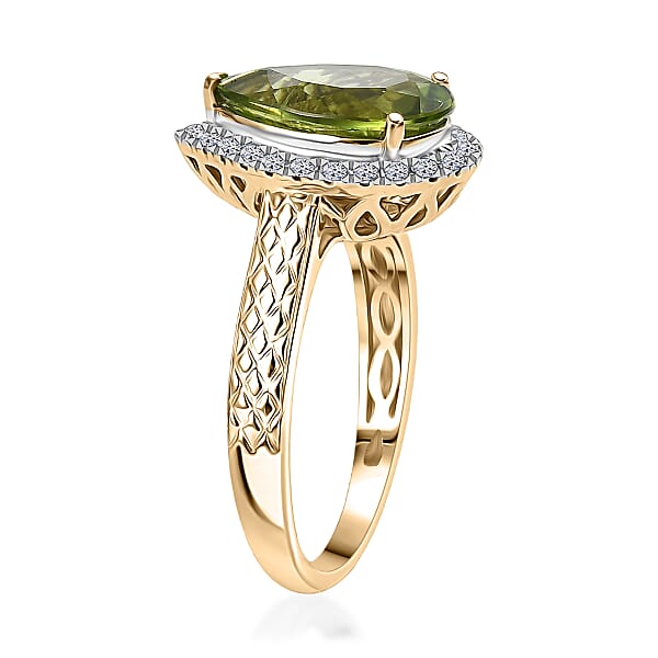 Shop Lc AAA Peridot And G-H SI Luxuriant Lab Grown Diamond 4.33 Ctw Ring In 10K Yellow Gold