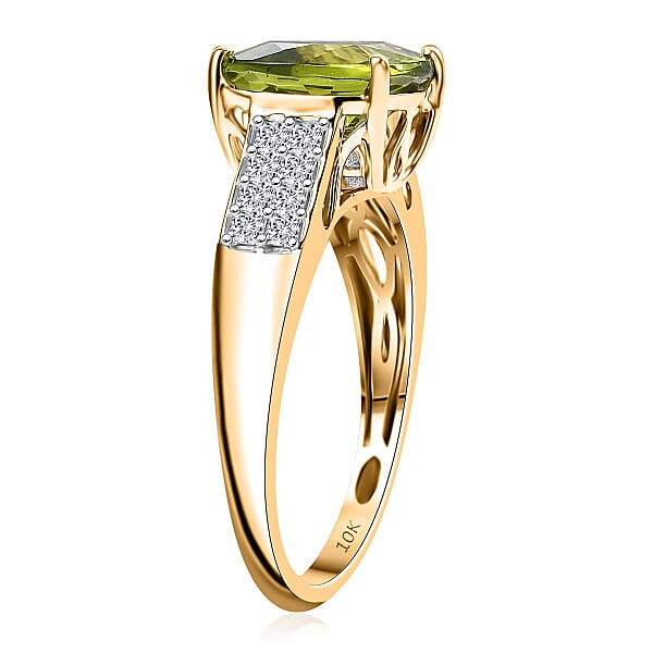 Shop Lc AAA Peridot And G-H SI Luxuriant Lab Grown Diamond 4.62 Ctw Ring In 10K Yellow Gold