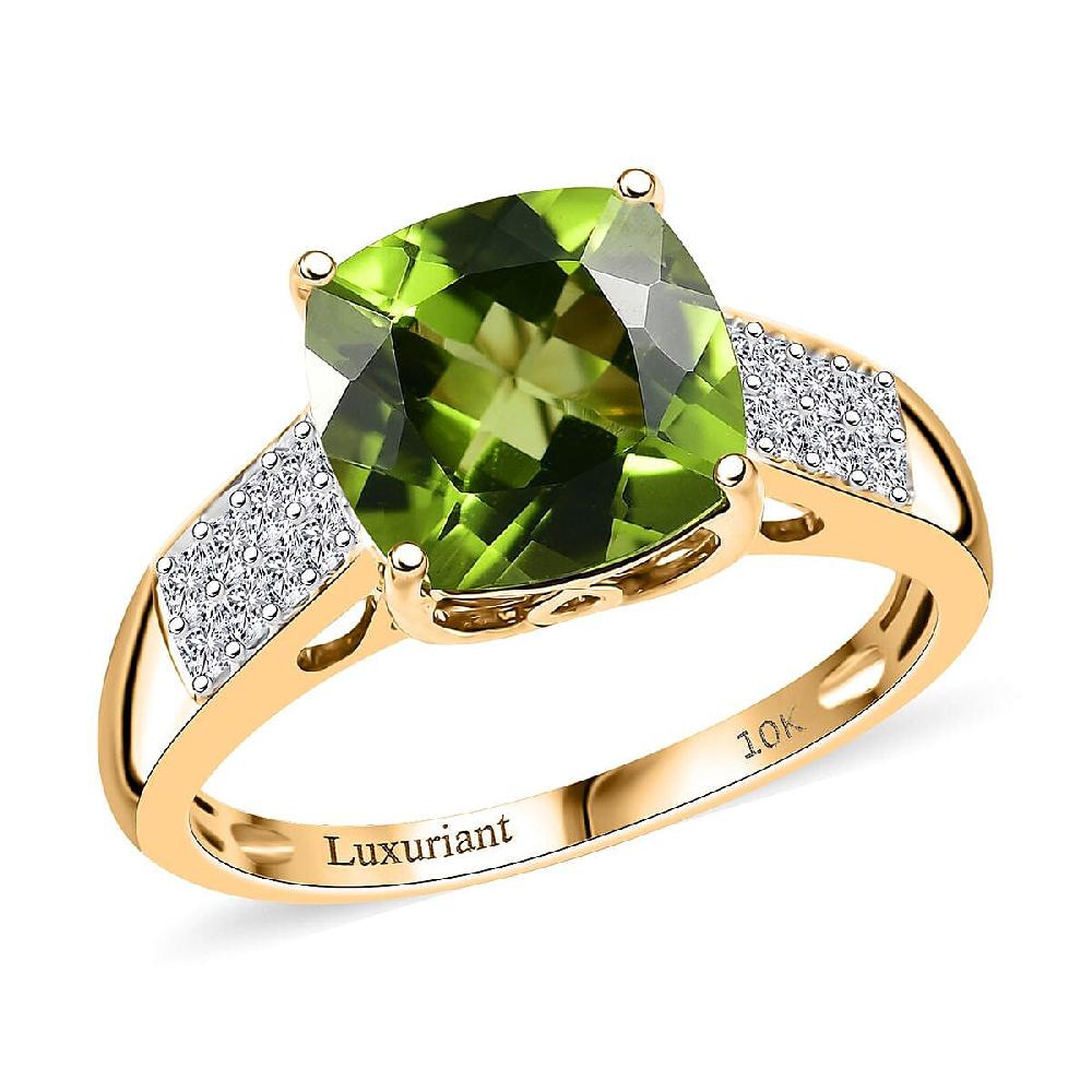 shop lc AAA Peridot and G-H SI Luxuriant Lab Grown Diamond 4.62 ctw Ring in 10K Yellow Gold