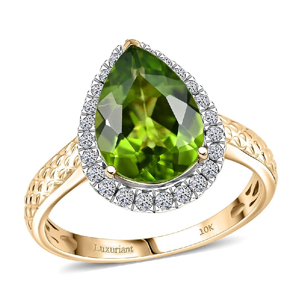 shop lc AAA Peridot and G-H SI Luxuriant Lab Grown Diamond 4.33 ctw Ring in 10K Yellow Gold