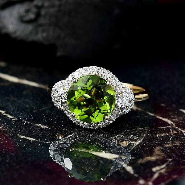 Shop Lc AAA Peridot And Luxuriant Lab Grown Diamond G-H SI 4.35 Ctw Ring In 10K Yellow Gold