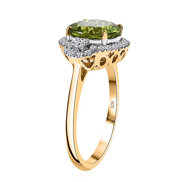 Shop Lc AAA Peridot And Luxuriant Lab Grown Diamond G-H SI 4.35 Ctw Ring In 10K Yellow Gold