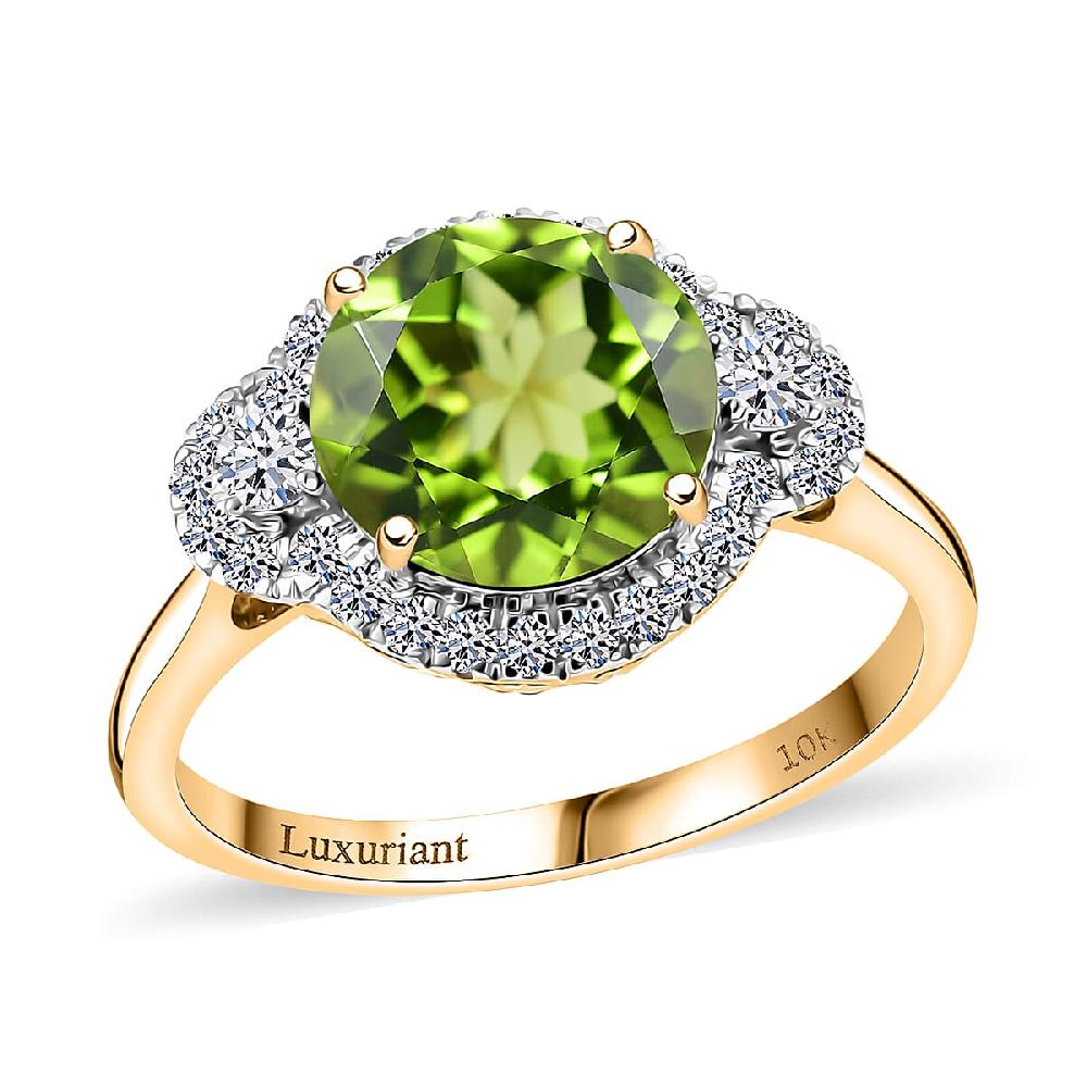 shop lc AAA Peridot and Luxuriant Lab Grown Diamond G-H SI 4.35 ctw Ring in 10K Yellow Gold
