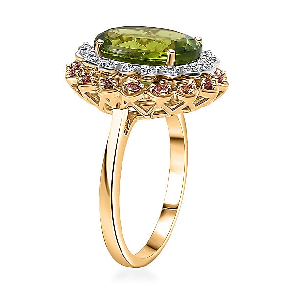 Shop Lc AAA Peridot Padparadscha Sapphire Lab Grown Diamond (G-H SI) Ring In 10K Yellow Gold 6.03 Ctw
