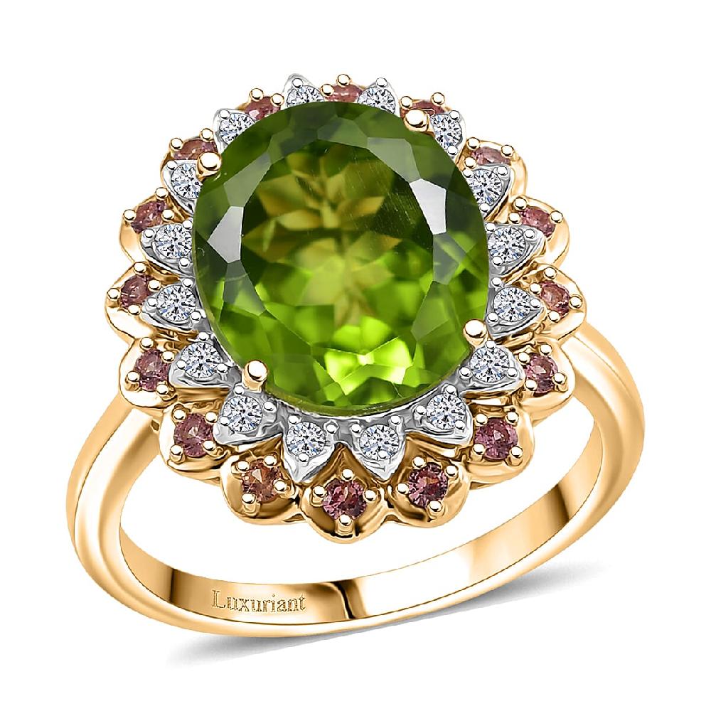 shop lc AAA Peridot Padparadscha Sapphire Lab Grown Diamond (G-H SI) Ring in 10K Yellow Gold 6.03 ctw