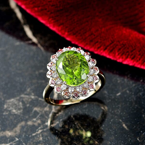 Shop Lc AAA Peridot Padparadscha Sapphire Lab Grown Diamond (G-H SI) Ring In 10K Yellow Gold 6.03 Ctw