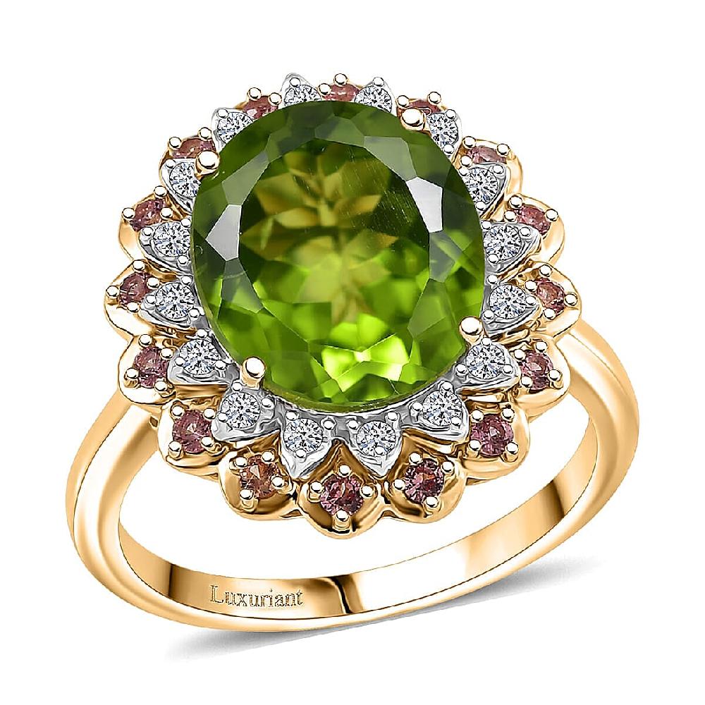 shop lc AAA Peridot Padparadscha Sapphire Lab Grown Diamond (G-H SI) Ring in 10K Yellow Gold 6.03 ctw