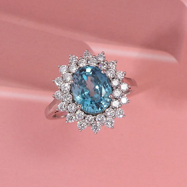 Shop Lc AAA Perito Moreno Blue Zircon And G-H SI Luxuriant Lab Grown Diamond 5.30 Ctw Sea Radiance Ring In 10K White Gold