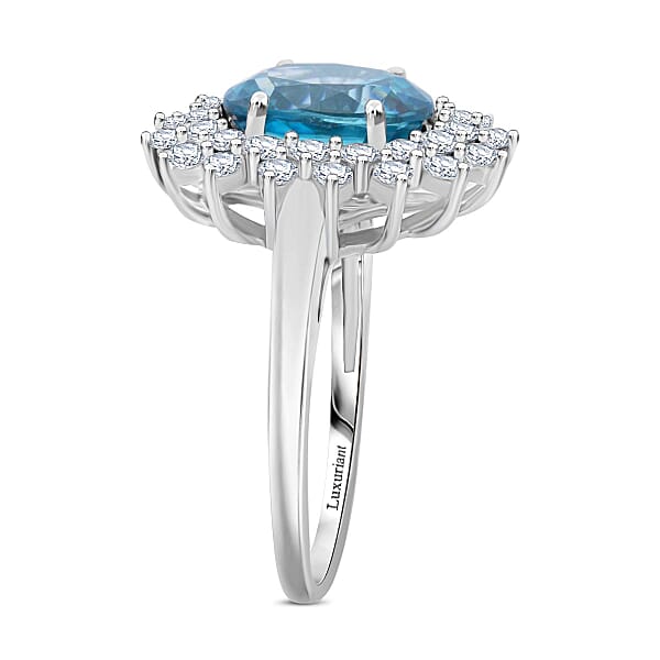 Shop Lc AAA Perito Moreno Blue Zircon And G-H SI Luxuriant Lab Grown Diamond 5.30 Ctw Sea Radiance Ring In 10K White Gold