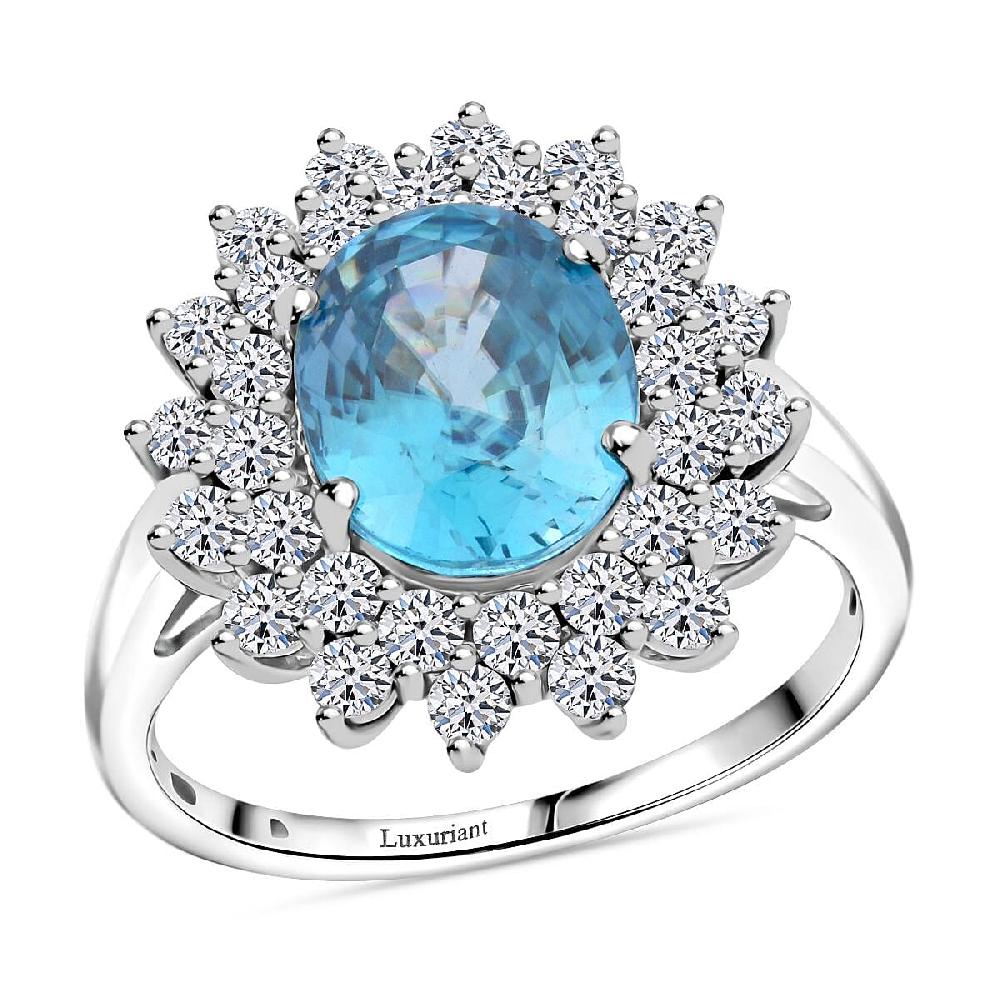 shop lc AAA Perito Moreno Blue Zircon and G-H SI Luxuriant Lab Grown Diamond 5.30 ctw Sea Radiance Ring in 10K White Gold