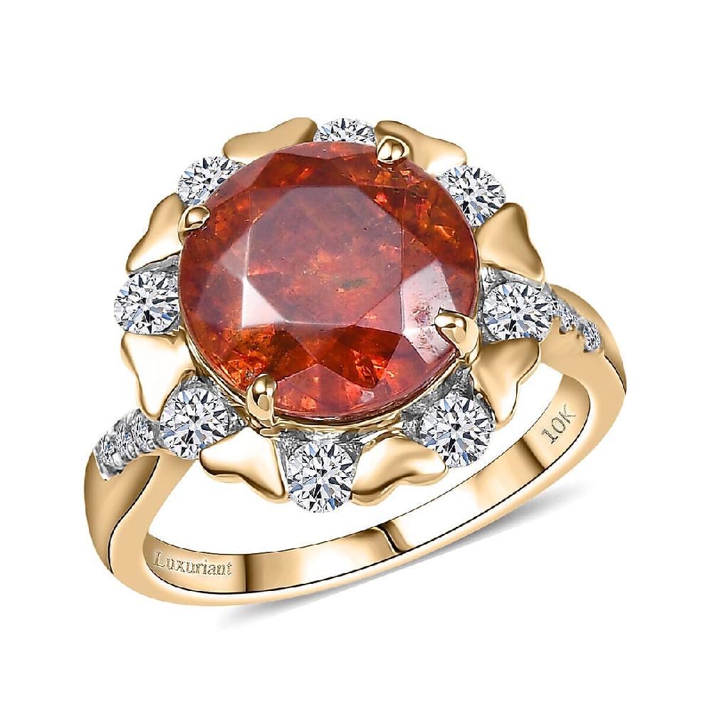 shop lc AAA Picos Altos Sphalerite and G-H SI Luxuriant Lab Grown Diamond 7.59 ctw Ring in 10K Yellow Gold