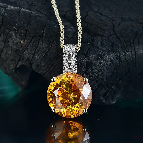 Shop Lc AAA Picos Altos Sphalerite And G-H SI Luxuriant Lab Grown Diamond 7.08 Ctw Pendant Necklace In 10K Yellow Gold 20 Inches