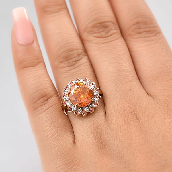Shop Lc AAA Picos Altos Sphalerite Padparadscha Sapphire And G-H SI Luxuriant Lab Grown Diamond 7.38 Ctw Ring In 10K Yellow Gold