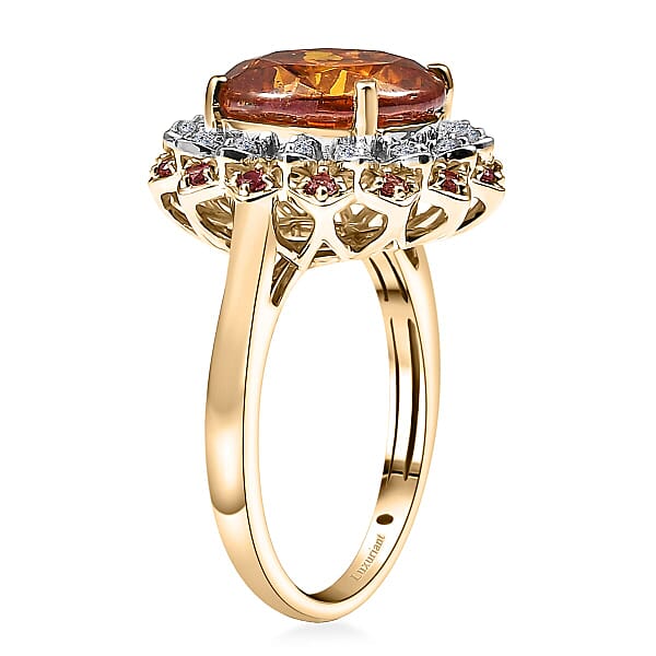 Shop Lc AAA Picos Altos Sphalerite Padparadscha Sapphire And G-H SI Luxuriant Lab Grown Diamond 7.38 Ctw Ring In 10K Yellow Gold