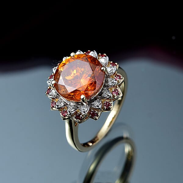 Shop Lc AAA Picos Altos Sphalerite Padparadscha Sapphire And G-H SI Luxuriant Lab Grown Diamond 7.38 Ctw Ring In 10K Yellow Gold