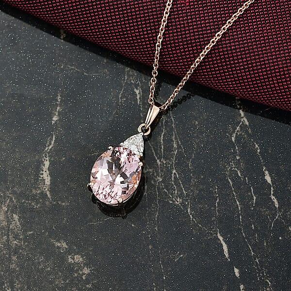 Shop Lc AAA Pink Morganite And E-F VS Luxuriant Lab Grown Diamond 3.35 Ctw Crown Jewel Pendant Necklace In 10K Rose Gold 20 Inches