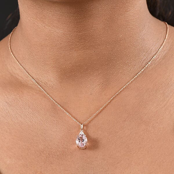 Shop Lc AAA Pink Morganite And E-F VS Luxuriant Lab Grown Diamond 3.35 Ctw Crown Jewel Pendant Necklace In 10K Rose Gold 20 Inches
