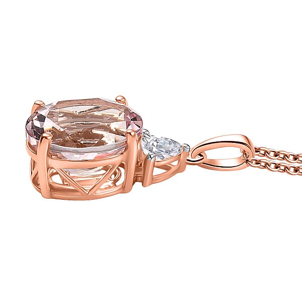 Shop Lc AAA Pink Morganite And E-F VS Luxuriant Lab Grown Diamond 3.35 Ctw Crown Jewel Pendant Necklace In 10K Rose Gold 20 Inches