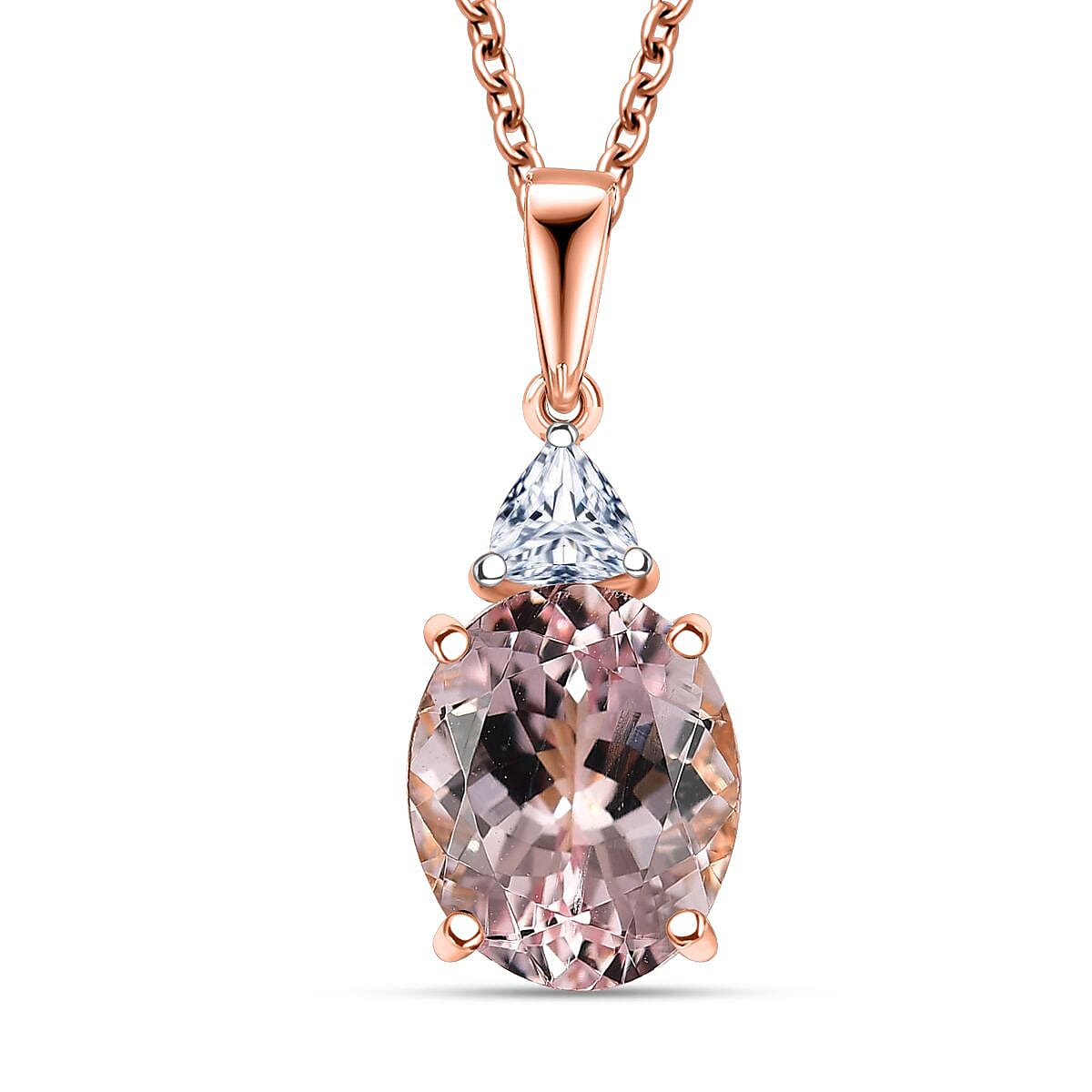 shop lc AAA Pink Morganite and E-F VS Luxuriant Lab Grown Diamond 3.35 ctw Crown Jewel Pendant Necklace in 10K Rose Gold 20 Inches