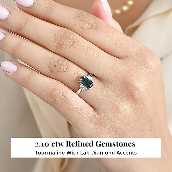 Shop Lc AAA Pirineu Lagoon Tourmaline Lab Grown Diamond Ring In 10K White Gold 2.10 Ctw